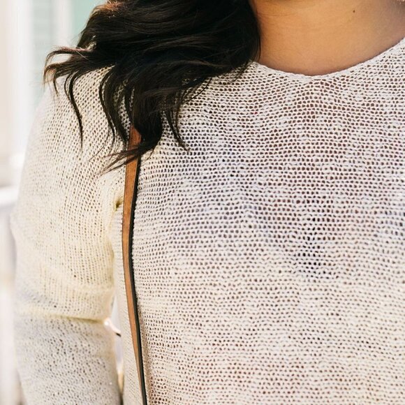 Ces Femme Cream Sheer Sweater w/ Sequin Details - Picture 5 of 6